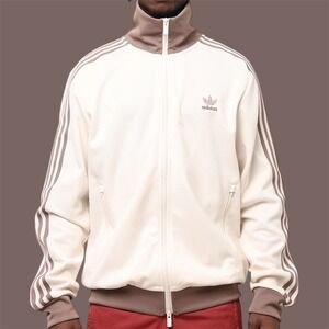 Adidas Originals Track Jacket Cream Brown Trefoil Logo Full Zip Size L